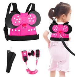 Lehoo Castle Toddlers Leash for Walking + Key Lock Design Anti Lost Wrist Link, 3 in 1 Baby Leash Kids Wrist Link for Toddlers, Safety Harness Belt Strap Wristband (Pink Minnie Toddler Leash)