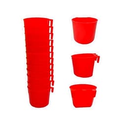 TIANTUTUTEC 12pcs Bird Feeder Cage Cups Hanging Chicken Water Cups Pet Bowl with Hooks Rabbit Food Dish for Cages Plastic Feeding & Watering Supplies for Pigeon Poultry Roosters Gamefowl Parakeet (12PCS-Red)