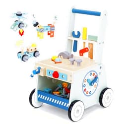 Bpmfkid 2-in-1 Baby Push Walker - Wooden Push Walker and Tool Toy for Babies - Toddler Learning Activity Walker for Girls Boys 1-3 Years - Educational and Sturdy Construction