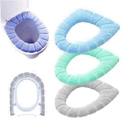 Guojanfon Bathroom Soft Thicker Warmer Stretchable Washable Cloth Toilet Seat Cover Pads 3PCS (Blue Green Gray) (Bule,Gray,Green)
