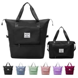 DOJUNS Large Capacity Folding Travel Bag, Lightweight Waterproof Luggage Bag, Expandable Travel Duffel Bag, Dry Wet Separated Gym Tote Bag, Weekender Overnight Bag for Women and Man (Black)