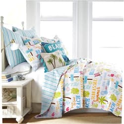 Homthreads by Levtex Home - Beach Days Quilt Set - Queen Quilt (88x92in.) + Two Standard Pillow Shams (26x20in.) - Coastal Beach - Teal Blue Yellow Green Brown Pink - Reversible - Cotton Fabric