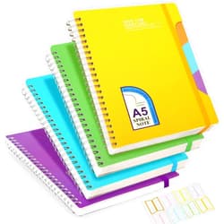 CAGIE Spiral Notebook 5x7 College Ruled 4 Pack, Lined Notebooks for School Work and Notes 320 Sheets in Total, 4 Subject Hardcover Small Spiral Notebook With 8 Multicolor Stickers, Yellow Green Blue Purple