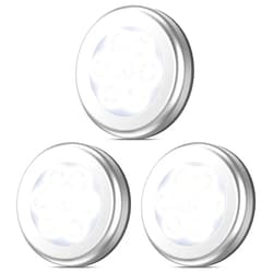 AMIR Upgraded 3.15” Motion Sensor Light, 3 Pack Stick on Cordless Battery-Powered LED Night Light, Closet Lights, Stair Lights, Safe Lights for Hallway, Bathroom, Bedroom, Kitchen (Silver - White)