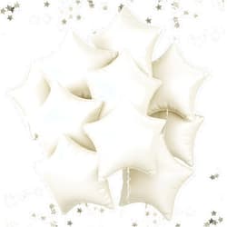 FEYG 18 Inch Cream Star Balloons, 10 Pcs White Star Shape Foil Balloon Helium Balloons, Big Mylar Star Balloons for Wedding, Baby Shower, Birthday Party Decorations