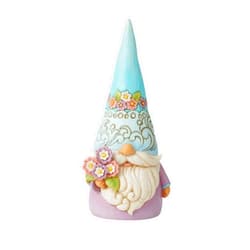 Enesco Jim Shore Heartwood Creek Gnome Holding Flowers Figurine- Resin Hand Painted Collectible Decorative Figurines Home Decor Sculpture Shelf Statue Room Office Desk Gnomes Collection Gift, 7 Inch