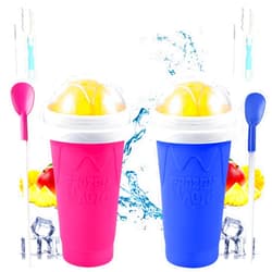 Generic 2 Pack Slushie Cup Maker with Sponge Brush & Straw Brush, Slushy Cup Maker, Frozen Magic Squeeze Cups with Lid & Straw for Smoothies, Milk, Juice and Ice Cream, Pink & Blue