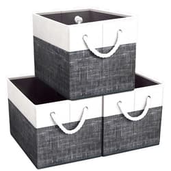 Fab totes Storage Bins [3-Pack], Foldable Storage Baskets for Organizing Toys, Books, Shelves, Closet, Large Storage Box with Rope Handles, Sturdy Organizer Bins, White & Black