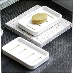 TOHOCH Self Draining Soap Dish, 2 PAKC Plastic Soap Dishes for Shower Wall, Soap Holder for Bar Soap with Drain Tray, White Soap Holders for Bathroom Kitchen Sink with 2pcs Extra Loofah Soap Hanging Bags