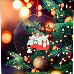 DOREENABE Stocking Name Tags Merry Christmas Happy Camper Clear Acrylic Christmas Ornament Christmas Camping Lover Xmas Camping Truck Tree Camper Gift Christmas Tree Decoration Indoor Outdoor Yard