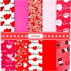 Whaline 20Pcs Valentine's Day Cotton Fabric Bundles Rose Red Pink Heart Love Printed Fat Quarters Quilting Patchwork 9.8 x 9.8Inch Squares Sewing Fabrics for DIY Handmade Crafting Home Party Decor