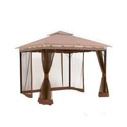 Hisecome Gazebo Universal Replacement Mosquito Netting,10' x 12' Outdoor Canopy Net Screen 4-Panel Sidewall Curtain, with Zippers，Excluding Gazebo (Brown)
