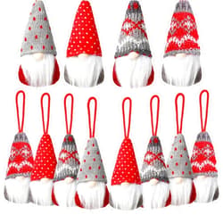 Gejoy 12 Pcs Christmas Tree Hanging Gnomes Ornaments Xmas Handmade Plush Gnomes Swedish Santa Doll Ornament Hanging Swedish Doll Decorations for Christmas Tree Party Decoration Supply, 4 Styles