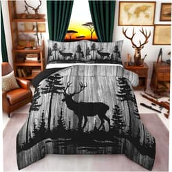 Feelyou Kids Cute Deer Comforter Set Full Size Deer Hunting Bedding Set for Boys Teens Decor Antlers Western Farmhouse Wild Animal Comforter Grey Wood Grain Duvet Set 3Pcs