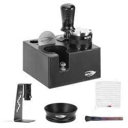 IKAPE 53MM Black Espresso Tool Set 8 IN 1, Coffee Tamper, Distributor, Magnetic Funnel, Puck Screen, Tamper Station, Stirrer Distribution Tool, Cleaning Towel and Brush