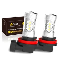 Alla Lighting H8 H11 H16 LED Fog Lights Bulbs or DRL, 3000K Golden Yellow, 360° Light Output Super Bright 3030 SMD Replacement for Cars, Trucks, SUVs