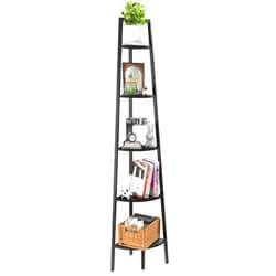 Yoobure Corner Shelf, 5-Tier Corner Bookshelf with Metal Frame, Ladder Corner Shelves Display Shelf for Bedroom Living Room, Tall Corner Bookcase Corner Plant Stand, Wood Small Corner Shelf Stand Home