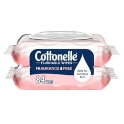 Cottonelle Fragrance Free Flushable Wet Wipes, Adult Wet Wipes, 2 Flip-Top Packs, 42 Wipes Per Pack