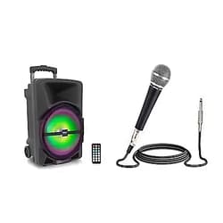 Pyle Wireless Portable PA Speaker System -1200W High Powered Bluetooth Compatible Indoor and Outdoor & FM Radio -PPHP1544B & Pro Includes 15ft XLR Cable to 1/4'', Black, 10.10in. x 5.00in. x 3.30in. Speaker System + Connector