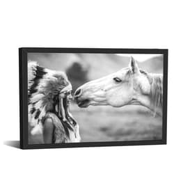 Generic Beautiful Headdress Tribal Native American Indian Girl and Horse Poster Canvas Print Wall Art Modern Room Living Room Bathroom Kitchen Bedroom Decor black framed12x8inch