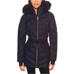 Michael Kors Michael Michael Kors Women's Logo Leopard Belted Hood Puffer Coat Black Animal (S)