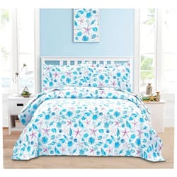 Jessy Home Twin Size Quilts Bedspread Set Beach Twin Quilt Set Bedding Coastal Summer Ocean Quilts Collection Bedding Beach Bedspread Coverlet Reversible Lightweight Bedding Pink Starfish Aqua Home Quilt Set