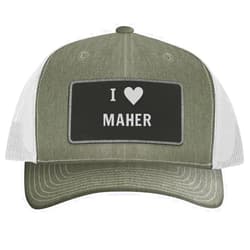 One Legging it Around I Heart Love Maher - Leather Black Patch Engraved Trucker Hat