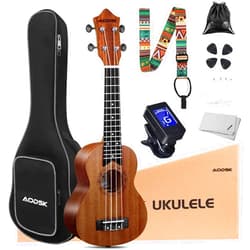 AODSK Soprano Ukulele for Beginners Kit for Kid Adult Student,Sapele Hawaiian Starter Uke Kids Guitar Ukalalee with Gig Bag and Ukulele Lessons (Sapele Wood,Soprano)
