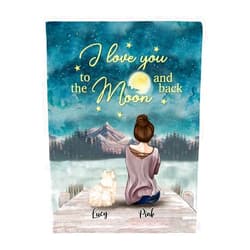 Gossby Personalized Dog Mom Fleece Blanket - I Love You to The Moon & Back - Custom Dog Mom, Women Dog Lover Gift with Dog Breeds, Avatars, Names - A Girl & Her Dog Gift for Mothers Day, Birthday