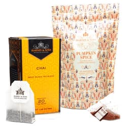 SCS Direct Harney and Son's Herbal & Black Tea Variety Gift Set (2 Count, 70 Bags Total) - Pumpkin Spice and Chai Sampler - Rooibos Tea with Spices - Black Tea with Vanilla and Spices
