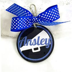 GemLights Gifts Cheerleader Megaphone Bag Tag on Black Personalized with Your Name and Your Colors