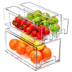 Sorbus Fridge Drawers - Clear Stackable Pull Out Refrigerator Organizer Bins - Food Storage Containers for Kitchen, Freezer, Vanity & Fridge (3 Pack | 1 Large, 2 Small Stackable Drawer Bins)