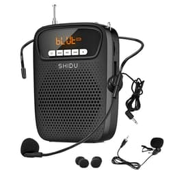 HW HAOWORKS 15W Portable Mini Voice Amplifier with Lapel Microphone & Wired Microphone Headset, Rechargeable Megaphone Speaker with 2 Mics for Teachers, Small Pa System for Classroom