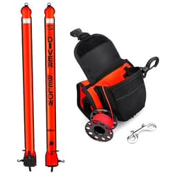 Owekfifv Surface Marker Buoy Scuba with Reel, 6ft High Visibility Diving Open Bottom Signal Tube Safety Sausage with Pouch Bag, 100ft ABS Dive Reel and Steel Double-Ended Bolt Snap