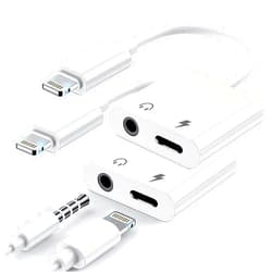 ELECTRICME [Apple MFi Certified] 2 Pack Lightning to 3.5mm Jack Adapter for iPhone, 2 in 1 iPhone Headphone Aux Audio + Charger Splitter Adapter Dongle Compatible with iPhone 14 13 12 11 Pro Max XS XR X 8 iPad