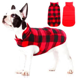 Kuoser Dog Winter Coat, Windproof Dog Fleece Jacket British Style Plaid Cold Weather Dog Vest Coats, Reversible Cozy Warm Dog Clothes Pet Apparel for Small Dogs XS
