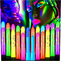 Handepo 24 Pcs Glow in the Black Light Face Paint Crayons Neon Face Body UV Light Paint Kit Fluorescent Halloween Masquerade Makeup for Adult Mardi Gras Parties(Rainbow Color)