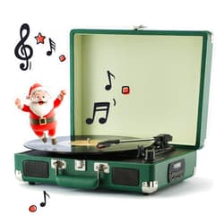 ORCC Record Player Turntable 3-Speed Bluetooth Suitcase Portable Belt-Driven Record Player with Built-in Speakers RCA Line Out AUX in Headphone Jack Dark Green