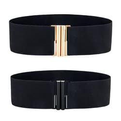 Alphyly Neries 2 Pack Womens Belt Wide Elastic Belt, Black Vintage Plus Stretchy Waist Belt, Cinch Trimmer Belt