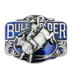 LAXPICOL Western Cowboy Cool Bull Rider Rodeo Belt Buckle For Men Blue Enamel
