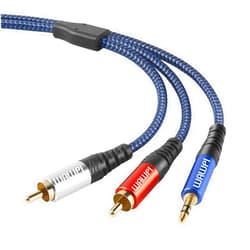 Wawpi RCA Cable, 3.55mm Male to 2RCA Male Stereo Audio Adapter，Gold-Plated with Nylon Braided RCA to AUX Audio Cord Hi-Fi Compatible with All RCA-Enabled Devices 15ft/5m