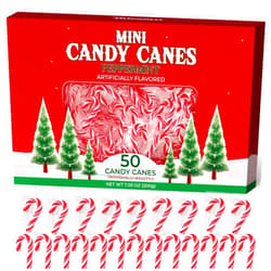 Taboom Mini Candy Cane Individually Wrapped 50 Pack - Small Peppermint Candy Canes Red & White Christmas Candy For Holiday Gifts, Stocking Fillers, Party Favors & Decorations