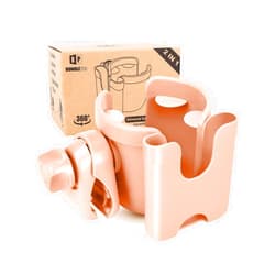 BUNDLEPRO Universal Stroller Cup Holder with Mobile Phone Case, 2-in-1 Strollers Storage Rack, 360 Degrees Rotation Drink Holder for Bike, Pushchair, Wheelchair, Walker,Bicycle, Fits Most Cups (Pink)