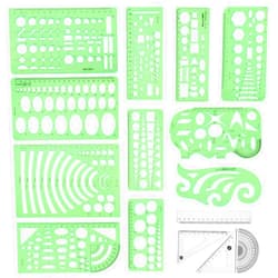 Angrox Geometric Drawings Templates Measuring Geometry Rulers 15 Pcs with 1 Pack File Bag for Design School Studying Office Building…