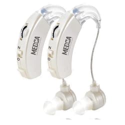 MEDca Behind the Ear Sound Amplifier - BTE Hearing Ear Amplification Device and Digital Sound Enhancer PSAD for the Hard of Hearing, Noise Reducing Feature, White