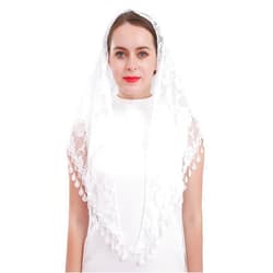 Cilkus Lace veil Triangle Mantilla veil Shawl or Scarf Latin Mass Head Cover with Fringed lace
