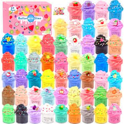 WUJYLY Slime Kit with 54 Pack,Valentines Mini Butter Slime, Non-Sticky and Super Soft, for Girls 10-12, Fruit Slime Party Favors Kids, Birthday Gift, DIY Putty Toy Boys