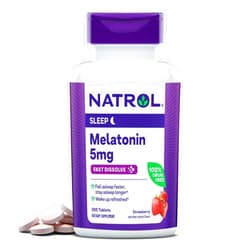 Natrol Sleep Melatonin 5mg Fast Dissolve Tablets, Nighttime Sleep Aid for Adults, 200 Strawberry-Flavored Melatonin Tablets, 200 Day Supply