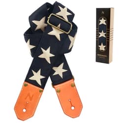 Nefelibata Cool Woven Guitar Strap -Cotton Guitar Straps with Thicked First Layer Vegetable Tanned Cowhide Leather Ends for Acoustic, Bass, Electric, Best Gift for Your Love Guitarists(Star)