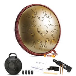 Rakumi 14 Inch 15 Note Steel Tongue Drum Percussion Instrument Lotus Hand Pan Drum with Ultra Wide Range and Drum Mallets Carry Ba